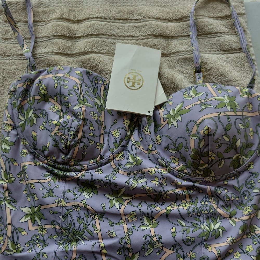 Tory Burch Lilac Garden Medallion One-Piece Swimsuit - XL
